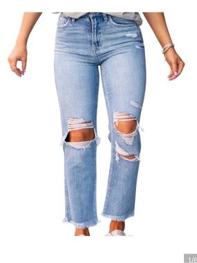 Flying Monkey Light Blue Distressed Ankle Crop Jeans
